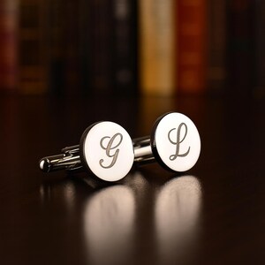Custom Engraved Monogram Cufflinks in 925 Sterling Silver, Silver Cufflinks with Custom Initials for Wedding Day/Special Occasions