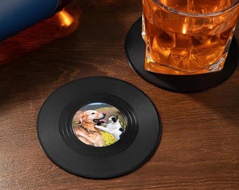 Custom Vinyl Record Coaster Set, Personalized Photo Mini Vinyl Record Coasters, Music Themed Decor, Unique Decor Gift for Retro Music Lovers