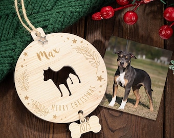 Custom Dog Silhouette Wooden Ornament with Name, Christmas Tree Hanging Decor, Dog's First Christmas Gift, Dog Lover Holiday Decoration