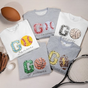 Custom Game Day Sequin Crewneck Sweatshirt, Personalized Team Name Baseball/Football/Basketball Jumper for Sports Fans/Moms/Teams