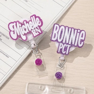 Sparkly Custom Name Badge Holder, Custom Glitter Acrylic ID Badge Holder, Personalized Girly Badge Holder, Gift for Nurse/Doctor/Teacher