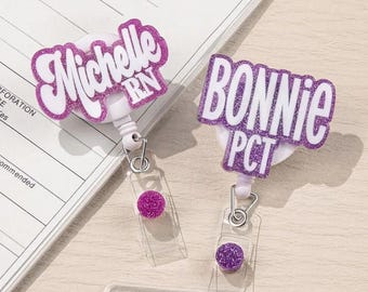 Sparkly Custom Name Badge Holder, Custom Glitter Acrylic ID Badge Holder, Personalized Girly Badge Holder, Gift for Nurse/Doctor/Teacher
