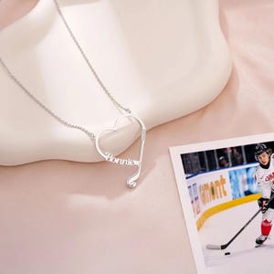 Personalized Hockey Heart Necklace with Custom Name, Hockey Stick & Puck Pendant Minimalist Hockey Themed Jewelry for Players or Coaches