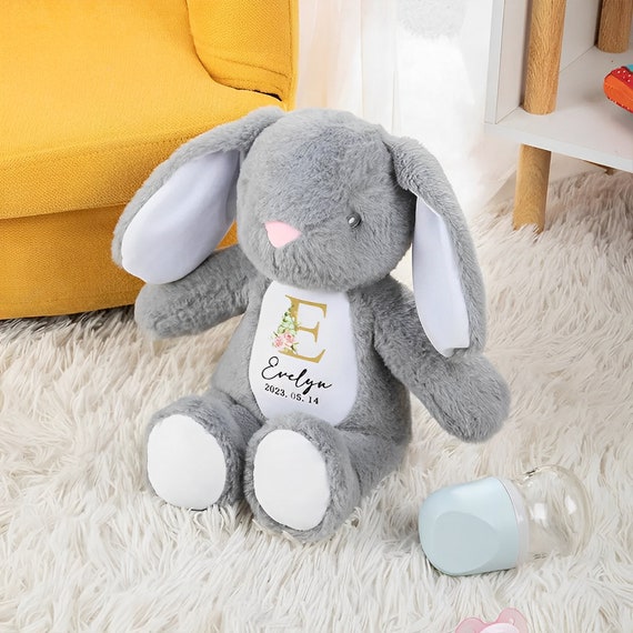 Cocholate Peluche Conejo De 28 Cm Para Bebés, Suave Y Personalizable, Ideal Para Canastilla, Bautizo Y Baby Shower, 100% Poliéster Con Bordado Seguro (Gris)