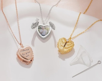 Personlig urna med foto och änglavingar – Mini urnahalsband med urna och foto, urnahalsband med aska och änglavingar
