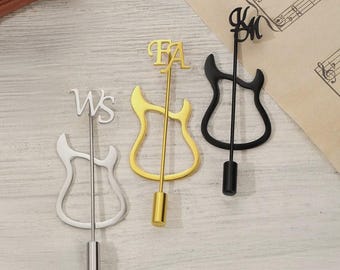 Custom Guitar Lapel Pin with Initials, Personalized Men’s Brooch for Suit, Wedding Accessory & Gift for Music Lovers, Guitarist Lapel Pin
