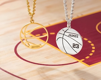 Custom Engraved Name & Number Basketball Ball Necklace, Basketball Player Number Necklace, Basketball Team Stainless Steel Ball Necklace