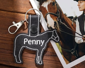 Personalized Embroidered Horse Silhouette Keychain, Custom Name PU Leather Horse Keyring, Tote & Bag Charm, Gift for Horse Lovers/Equestrian