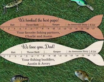 Fish Ruler: Personalized Wooden Fish Measurement Tool, Custom Gift for Dad & Fishing Buddy, Unique Custom Message Decor