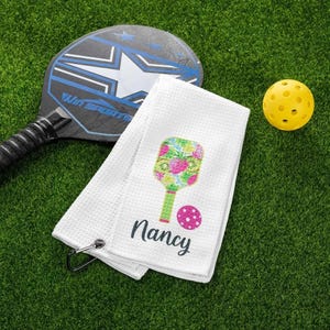 Personalized Pickleball Towel with Floral Fruit Design, Highly Absorbent Waffle Sport Towel with Hanging Clip, Gift for Players & Teams
