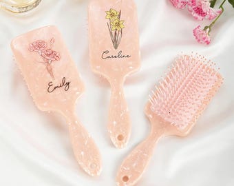 Spersonalizowana szczotka do włosów z motywem kwiatowym i imieniem, spersonalizowana szczotka do rozczesywania włosów z motywem kwiatowym, prezent dla niej, mamy, upominek na wieczór panieński, urodziny