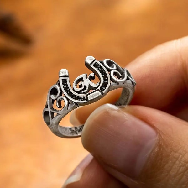 Benutzerdefinierte Initial Hufeisen Ring mit Innenband Gravur, 925 Sterling Silber Hufeisen Schmuck, Western Style Hufeisen Ring mit Gravur