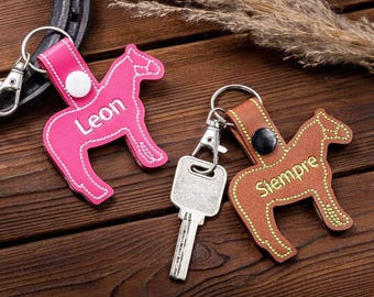 Personalized Embroidered Horse Silhouette Keychain, Custom Name PU Leather Horse Keyring, Tote & Bag Charm, Gift for Horse Lovers/Equestrian