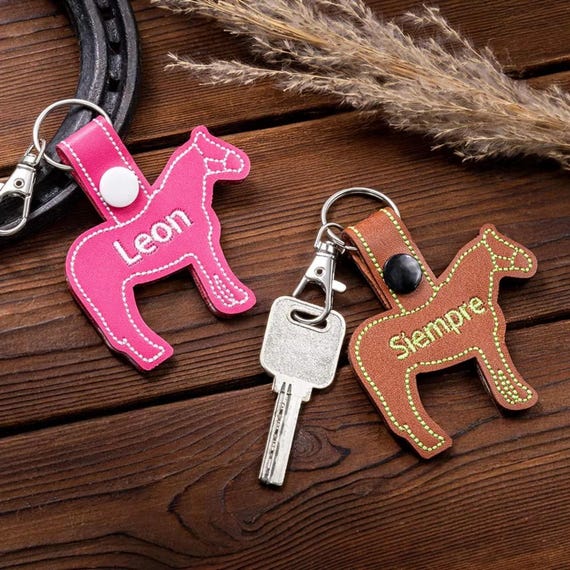 Personalized Embroidered Horse Silhouette Keychain, Custom Name PU