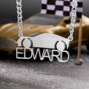 Personalisierte Auto Halskette Edelstahl Schmuck für Car Racing Fans & Auto-Liebhaber, Jungen Custom Name Kette Geschenk, Car Racer Geschenk
