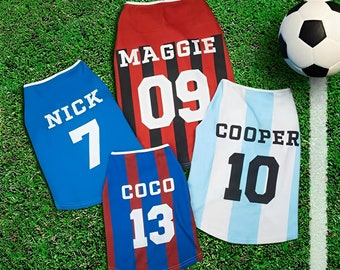 Camiseta personalizada con nombre para mascota, camiseta para perro/gato con nombre y número impresos, ropa para cachorros, conjunto para perros, camiseta de regalo para amantes del fútbol/aficionados a los deportes
