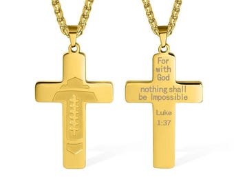 Duodiner 18 Inch Cross Necklace Bible Verse Stainless APSVO