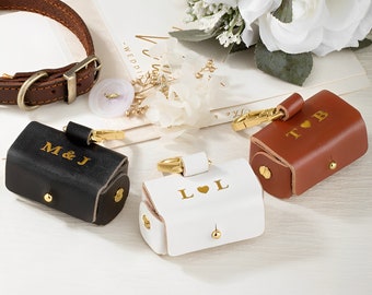 Wedding Ring Bearer Pouch for Dogs with Custom Initial, Leather Wedding Ring Box/Ring Holder for Dogs, Dog Ring Bearer Collar Attachment