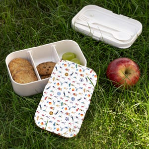 Bento lunchbox met voetbalprint - lunchbox van hout en siliconen met voetbalthema voor kinderen en volwassenen