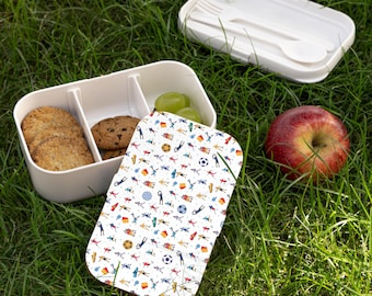 Football Soccer Print Bento Lunch Box - Soccer Themed Wood & Silicone Lunch Container for Kids and Adults