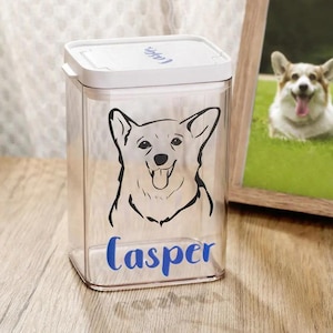 Custom Pet Portrait Treat Box, Personalized Name Treat Jar, Dog/Cat Clear Treat Storage Box, Doggy Treats Container, Gift for Pet Lover
