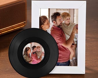 Custom Vinyl Record Coaster Set, Personalized Photo Mini Vinyl Record Coasters, Music Themed Decor, Unique Decor Gift for Retro Music Lovers