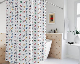 Ice Hockey Print Shower Curtain – Winter Sport Bathroom Decor, Hockey Player Gifts, Unique Hockey Print Shower Curtains