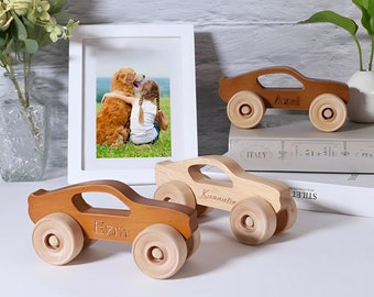 Custom Name Engraved Wooden Toy Car for Kids | Walnut & Cherry Neutral Block Gift | Eco-Friendly Wooden Toys