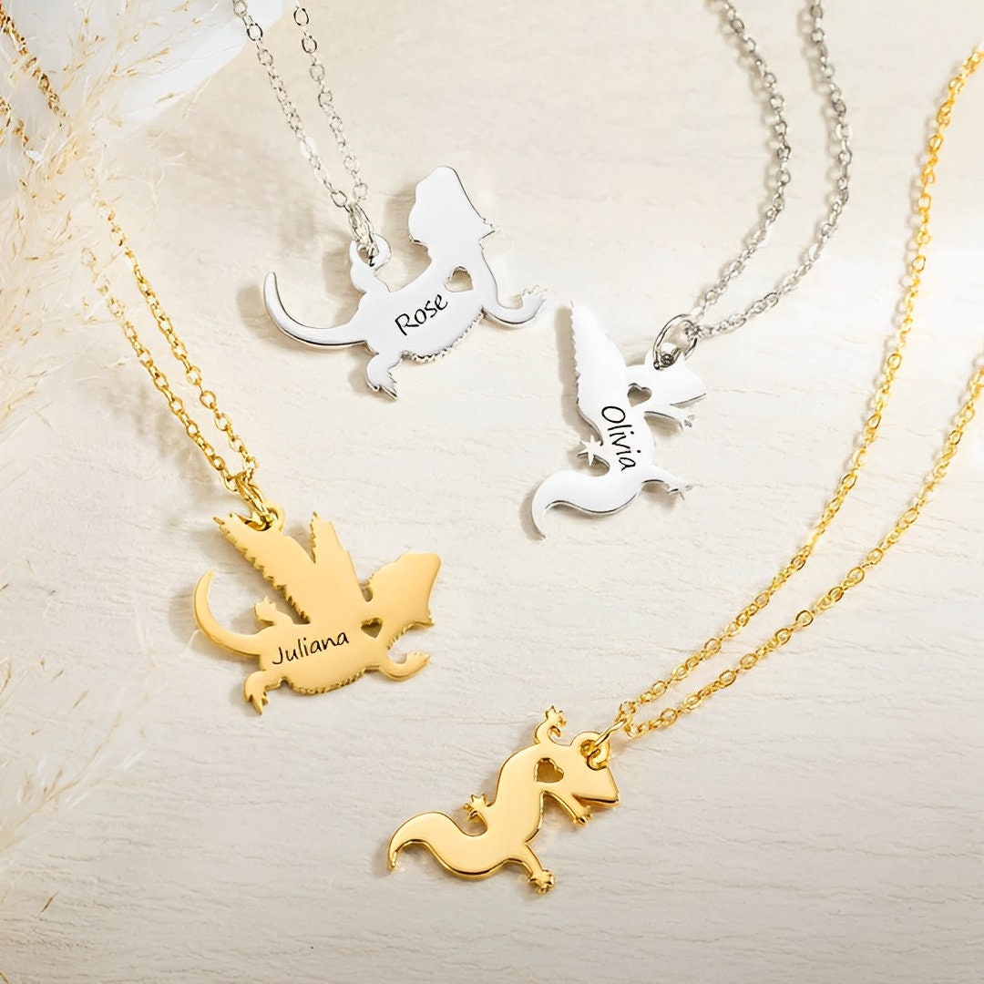 Custom Name Bearded Dragon Necklace, Bearded Dragon Owner Jewelry
