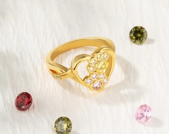 Custom Paw Birthstone Ring Personalized Pet Owner Ring With