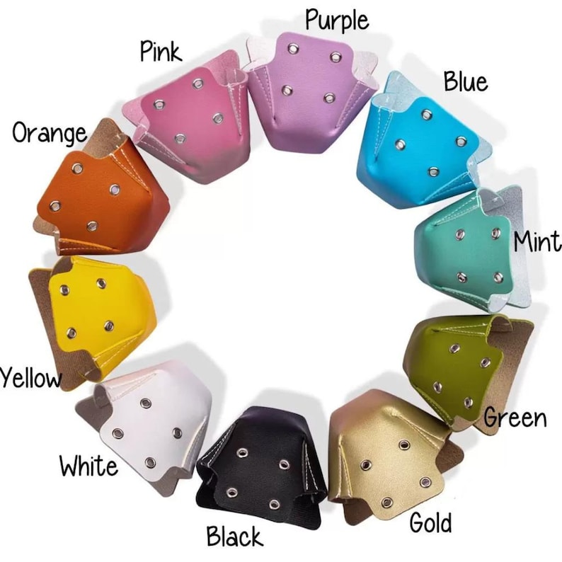 A pair of roller skate toe caps with customized text on them. Made of artificial leather, comes in 10 different colors. Protect the skates from scratches and add a personal touch. A great gift for skaters who love roller skating accessories.