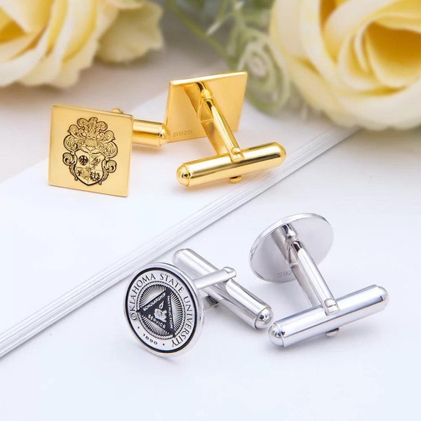 Personalized Crest Cufflinks Logo, Differents Shape Cufflinks, Family, University Crest, Customized Photo Cufflinks Gift, Gifts for Him