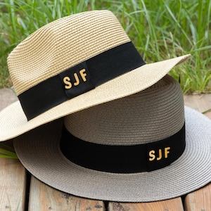 Custom Initials Panama Hat | Personalized Name Sun Hat | Classical Summer Straw Hat for Cruises/Vacations, Girl&#39;s Holiday Matching Hat
