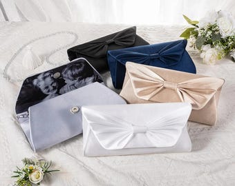 Personalized Bow Tie Clutch with Custom Photo, Mother of Bride Wedding Gift, Something Old Photo Prop Purse for Mom, Mother&#39;s Day Clutch Bag