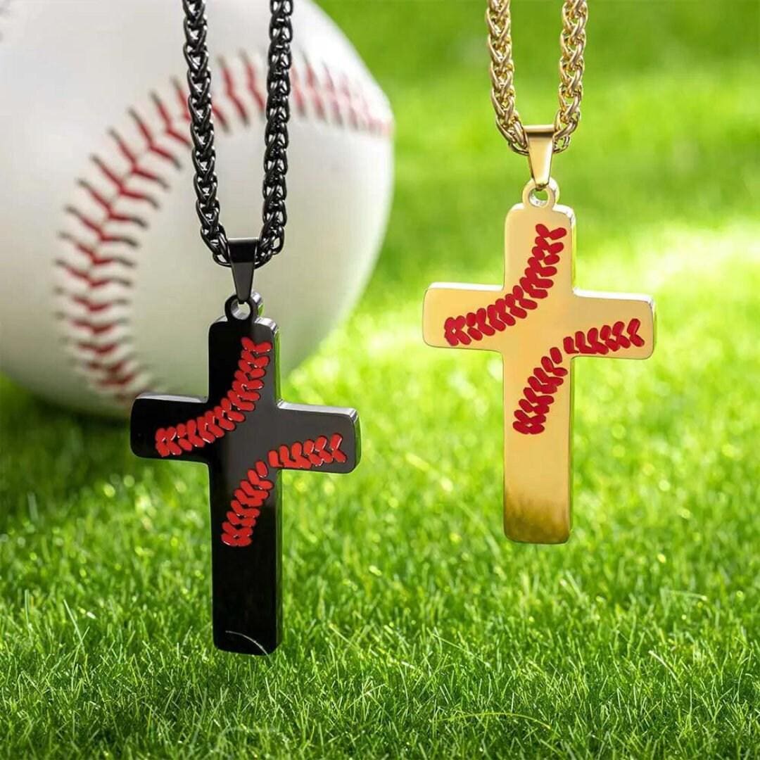 Baseball Bat & Cross Pendant Necklace For Men & Boys - Stainless Steel Religious Sports Jewelry Gift - View #8