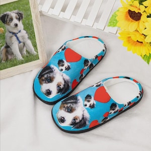 Custom Pet Photo Slippers for Women, Personalized Dog or Cat Face Cotton House Shoes, Washable Indoor Slip On Shoes, Gift for Pet Lovers