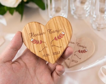 Wooden Heart Wedding Ring Box with Customized Engraved Name/Date, Magnetic Wedding Ring Box, Wedding Keepsake, Personalized Wedding Ring Box