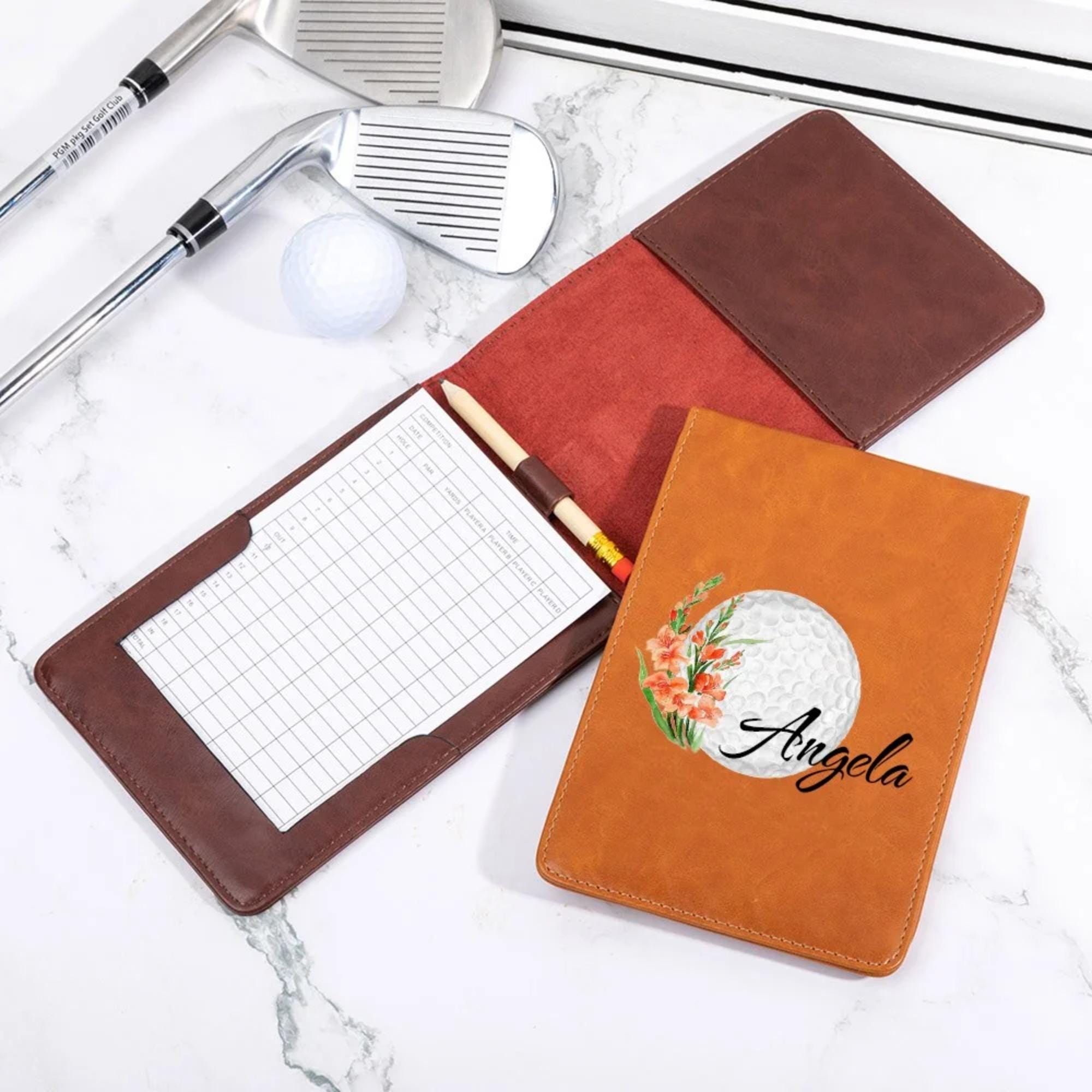 Personalized Birth Flower Golf Scorecard Holder - Custom Name