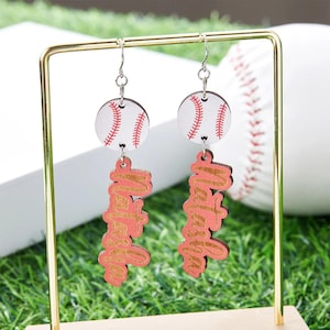 Personalized Name Wooden Sports Earrings, Custom Name Game Day Earrings , Gift for Sports Mom or Sports Fan, Baseball Mom Earrings