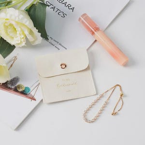 Bridesmaids Jewelry Set: Custom Name Pouch & Adjustable Diamond Bracelet Wedding Favors for Bridal Party, Best Friends, Flower Girls Gift