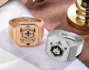 Custom Engraved Men's Class Ring With Custom College Logo Inner