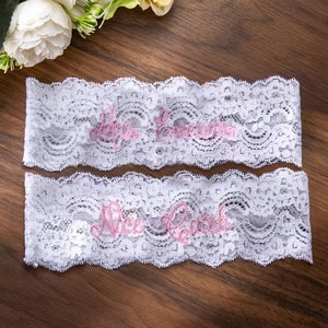 Jarretière de mariage en dentelle brodée personnalisée, jarretière pour mariage avec prénom brodé, lingerie de mariage personnalisée, idées de mariage amusantes image 4