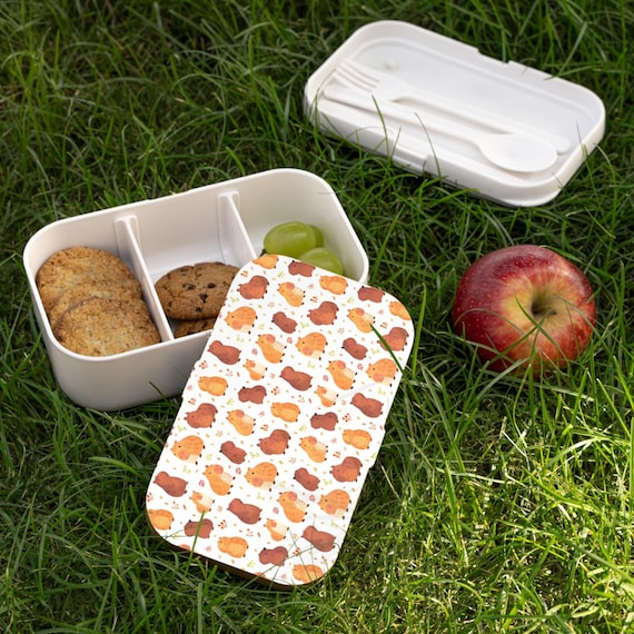 Capybara Print Bento Lunch Box, Kawaii Chibi Style Capybara Bento Lunch Box, Capybara Silicone Lunch Box, Capybara Lunch Box with Utensils