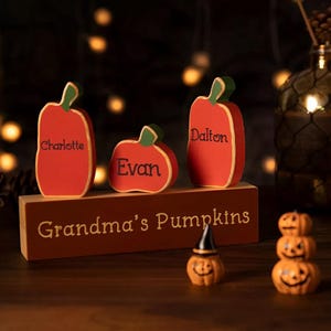 Gepersonaliseerde herfst Thanksgiving pompoen familie blokset, middelpunt, cadeau voor Thanksgiving, pompoenen aanpassen, huisdecoratie Halloween