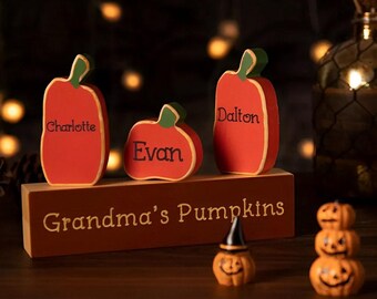 Personalized Fall Thanksgiving Pumpkin Family Block Set, Centrepiece, Gift for Thanksgiving, Customize Pumpkins, Halloween Home Decoration