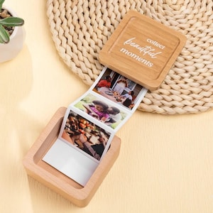 Custom Wooden Pull Out Photo Album Memory Box - Up to 14 Photos Memory Box Gift for Anniversary, Wooden Box with Photos, Cute Grandma Gift
