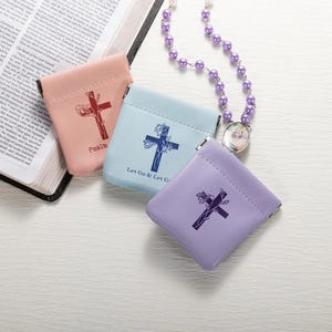 Custom Rosary Pouch with Cross Birth Flower and Squeeze Top, 1st Communion Gift, Catholic Christian Missionary Gift, Catholic Church Gift