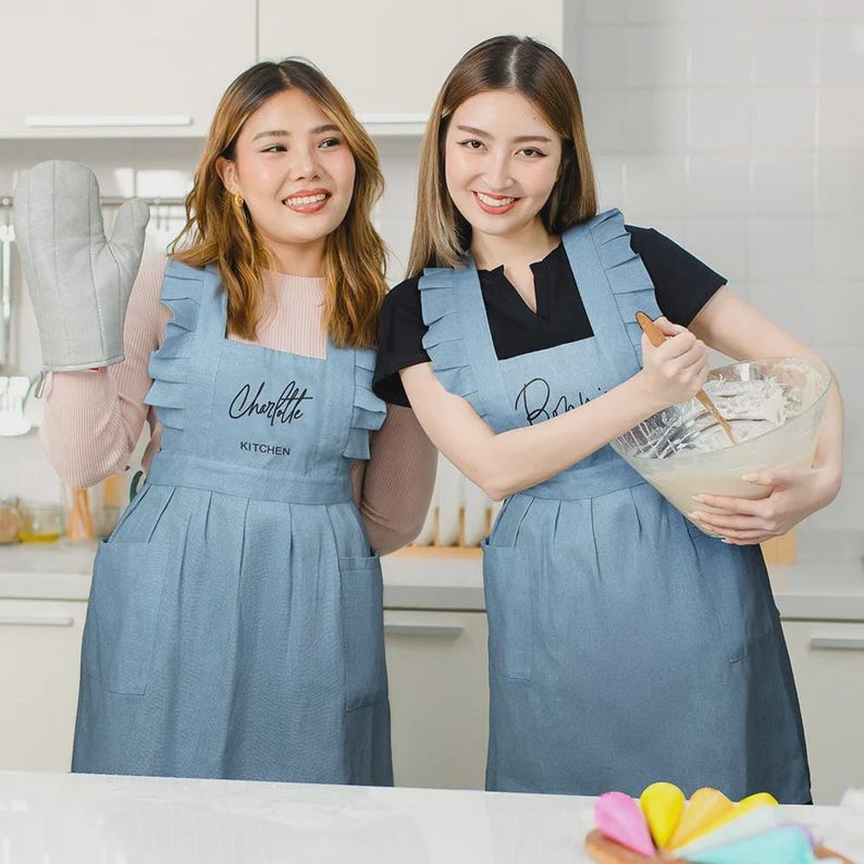 Custom Name Ruffled Apron With Pockets, Personalized Kitchen or Garden ...
