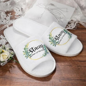 Aangepaste katoenen pantoffels bruidsfeest, gepersonaliseerde naam + rol bruiloft spa-slippers voor bruidsmeisjes, cadeaus vrijgezellenfeest/vrijgezellenfeest