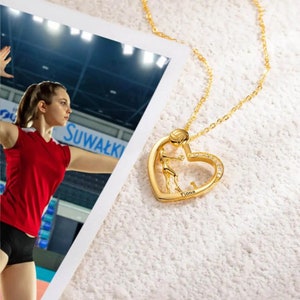 Custom Volleyball Necklace: Personalized Name and Number Heart Necklace for Team Gifts & Players, Matching Accessories